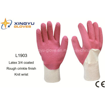 Interlock Liner Latex 3/4 Coated Rough Crinkle Finish Knit Wrist Safety Work Glove (L1903)